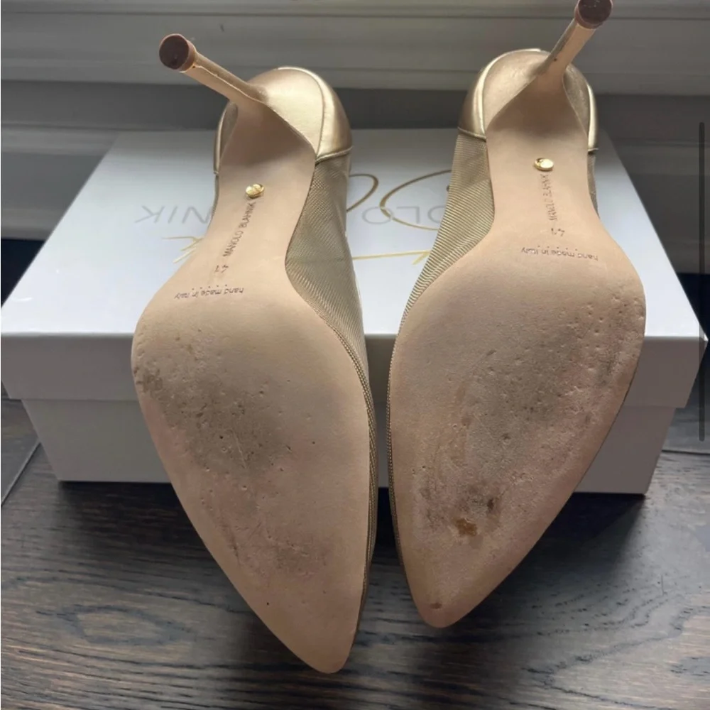 Manolo Blahnik Gold Embellished Heels - Picture 7 of 10